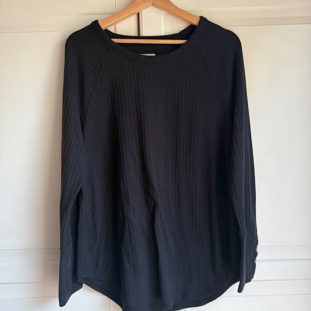 Chaser Ribbed Knit Top Button Cuff Long Sleeve Casual Comfy Black XXL‎